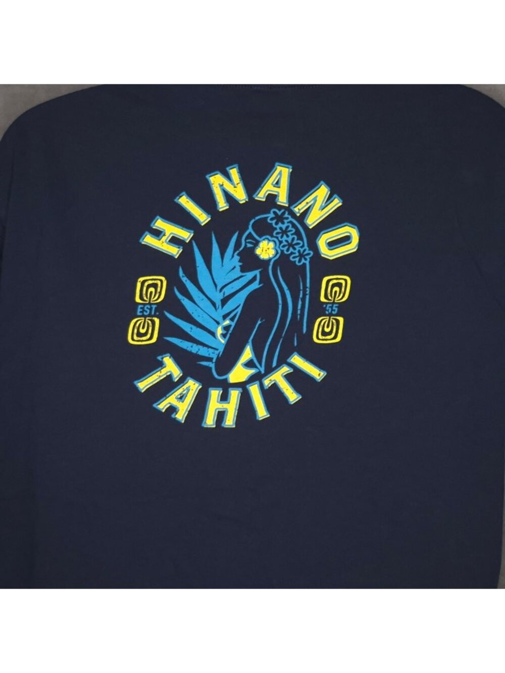 Hinano Tahiti Graphic T-Shirt Navy Blue Short Sleeve XL Polynesian Design